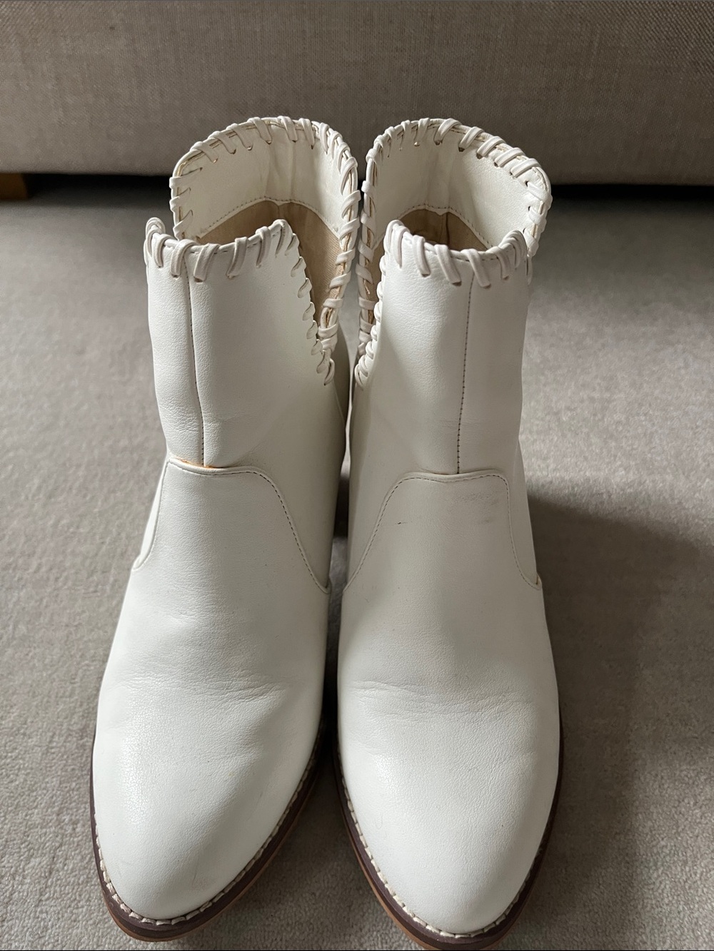 Urban Outfitters Cream Whipstitch Ankle Boots